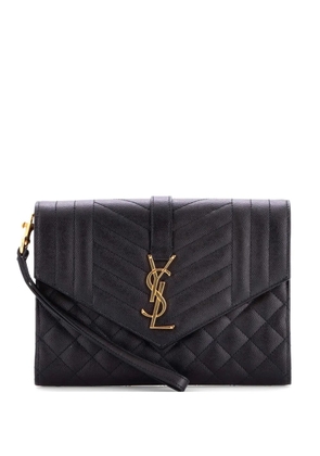 Saint Laurent Pre-Owned Classic Monogram Envelope Wristlet Mixed Matelasse Leather clutch bag - Black