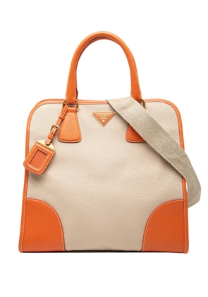 Prada Pre-Owned 2000-2012 Saffiano Trimmed Canvas Canapa satchel - Neutrals