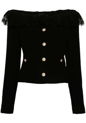 Alessandra Rich off-shoulder tweed jacket - Black