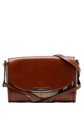Burberry Pre-Owned 2000-2017 Leather and House Check Canvas Bridle Abbott crossbody bag - Brown
