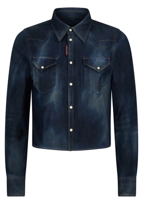 DSQUARED2 logo-tag cropped denim shirt - Blue