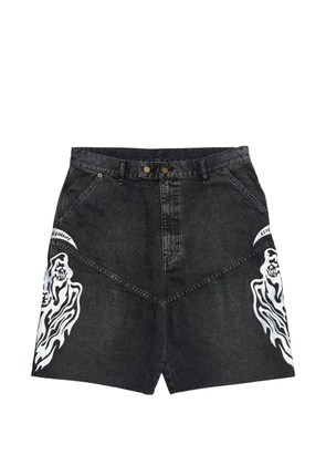 Warren Lotas Embroidered Reaper Logo Moto denim shorts - Black