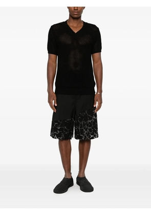 LES HOMMES open-knit V-neck T-shirt - Black