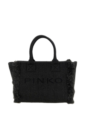PINKO fringed raffia-effect tote bag - Black