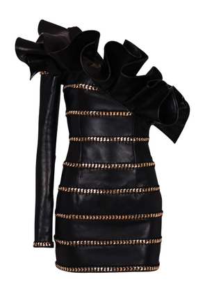 Balmain asymmetric leather mini dress - Black