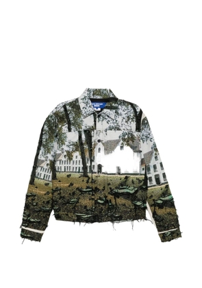 Junya Watanabe MAN graphic-embroidered distressed jacket - Blue