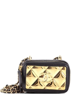CHANEL Pre-Owned Golden Plate Zip Around Vanity Case with Chain Quilted Metal and Lambskin Extra Mini clutch bag - Black