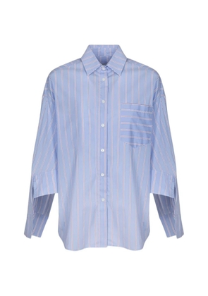 Gaelle oversized striped slogan-print shirt - Blue