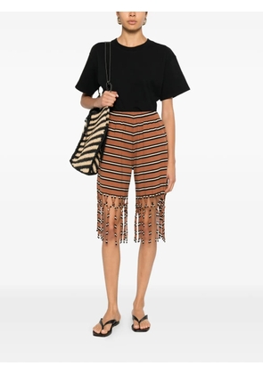 Nanushka Analu fringed striped shorts - Brown