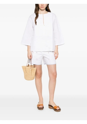 RELAX RE-LUX V-neck three-quarter sleeve tunic top - White