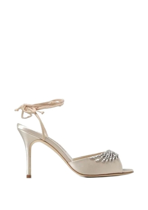 Manolo Blahnik crystal-embellished tie-fastening sandals - Neutrals