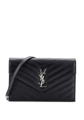 Saint Laurent Pre-Owned Classic Monogram Wallet on Chain Matelasse Chevron Leather Small crossbody bag - Black