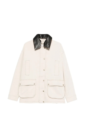 Halfboy leather-collar denim jacket - Neutrals