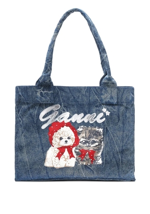 GANNI large printed tote bag - Blue