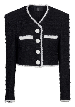 Balmain V-neck cropped tweed jacket - Black