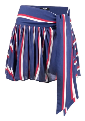 Balmain pleated striped miniskirt - Blue