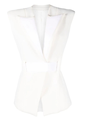 Balmain padded-shoulder belted vest - White