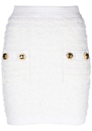 Balmain fitted tweed mini skirt - White