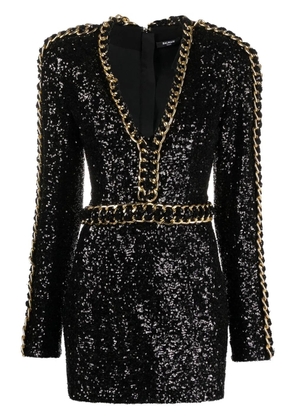 Balmain chain-trim sequin dress - Black
