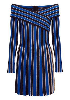 Balmain striped off-shoulder dress - Blue