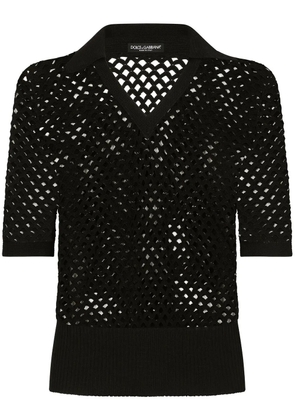 Dolce & Gabbana open-knit cotton polo shirt - Black