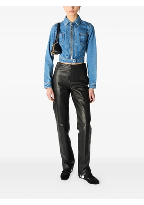 Marine Serre Moon-print cropped denim jacket - Blue