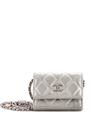 CHANEL Pre-Owned Flap Card Holder on Chain with Charms Quilted Aged Calfskin Mini crossbody bag - Metallic
