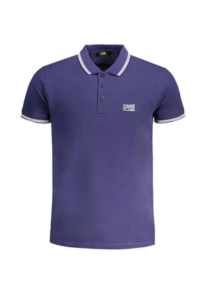 Cavalli Class logo-embroidered striped-trim polo shirt - Blue