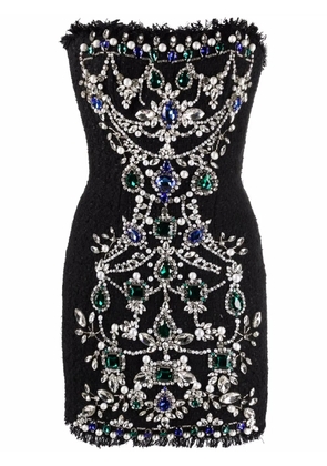 Balmain jewelled bustier tweed dress - Black