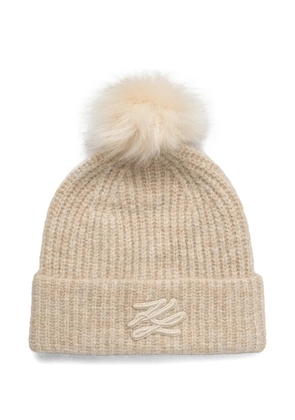 Karl Lagerfeld pompom embroidered beanie hat - Neutrals