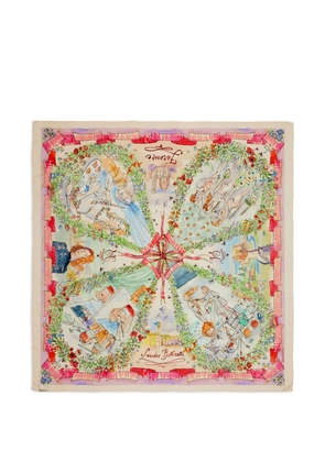 Faliero Sarti x Paolo Fiumi illustrative-print frayed scarf - Neutrals
