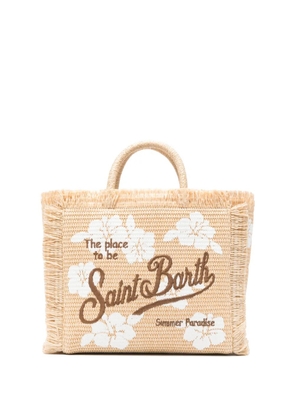 MC2 Saint Barth hibiscus-print fringed tote bag - Neutrals