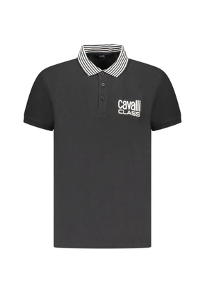 Cavalli Class logo-embroidered striped-collar polo shirt - Black