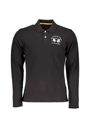 La Martina logo-embroidered long-sleeve polo shirt - Black