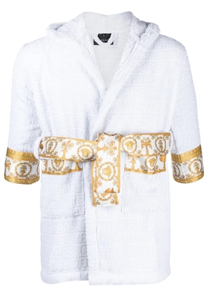 Versace Barocco-trim hooded bath robe - White