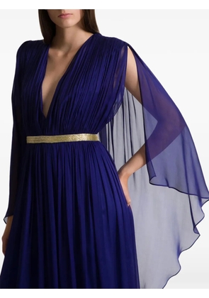 Alberta Ferretti cape-sleeve pleated gown dress - Blue