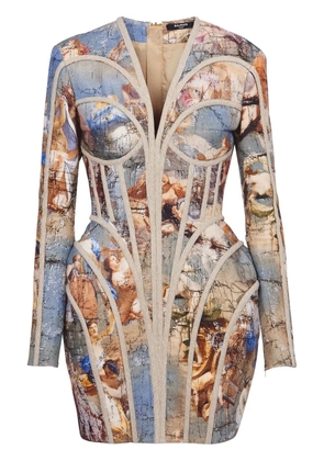 Balmain Sky-print linen dress - Multicolour