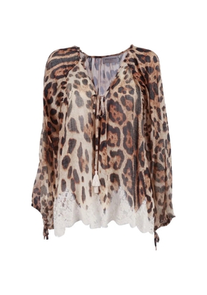 ERMANNO FIRENZE leopard-print lace-trim blouse - Neutrals
