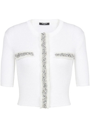 Balmain sequin-embellished cropped top - White
