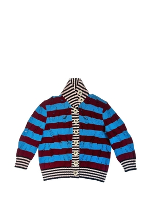 Chopova Lowena Letterman distressed-effect striped cardigan - Blue