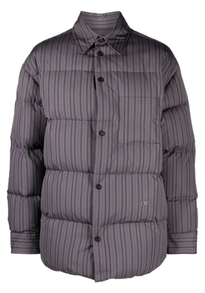 Off-White logo-embroidered striped puffer jacket - Grey