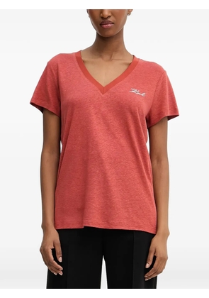 Karl Lagerfeld V-neck logo-detail T-shirt - Red