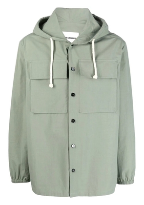 Jil Sander logo-patch hooded shirt jacket - Green