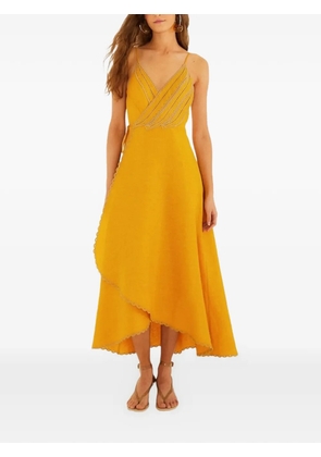 FARM Rio Yellow Bananas scalloped-trim wrap dress