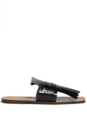 Marni fringed leather flat sandals - Black