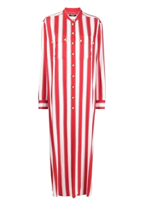Balmain band-collar striped shirt dress - Red
