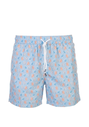 Fedeli print-detail drawstring swim shorts - Blue
