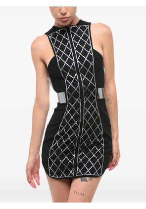 Balmain rhinestone-embellished zip-front mini dress - Black