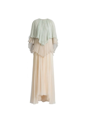 Alberta Ferretti pleated ruffled maxi dress - Neutrals