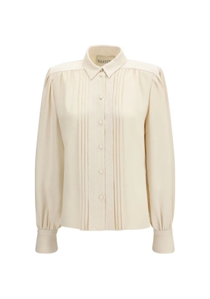 Valentino Garavani Cady lace-trim pintuck shirt - Neutrals